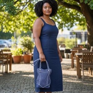 #81 Lulu Guinness Navy and White Silloutte Polka Dot Tote